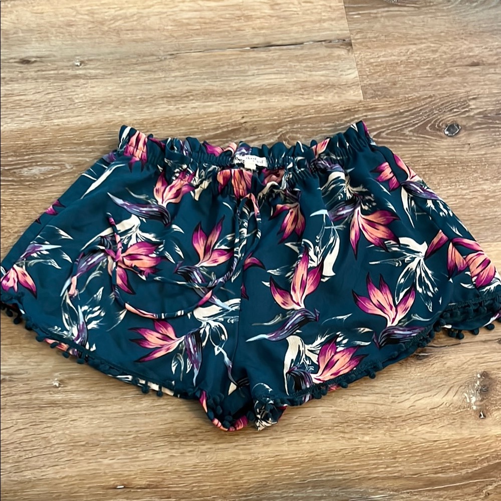 About A Girl High Waist Blue and Pink Floral Shorts